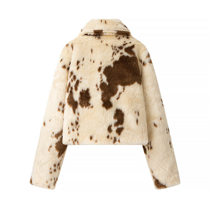 Women's Spot Print Cropped Blouson with Stand Collar and Pockets
