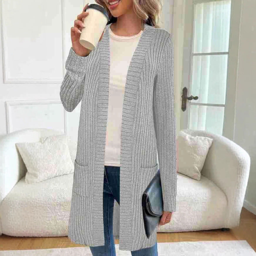Women's Longline Long Sleeve Cardigan with Pockets