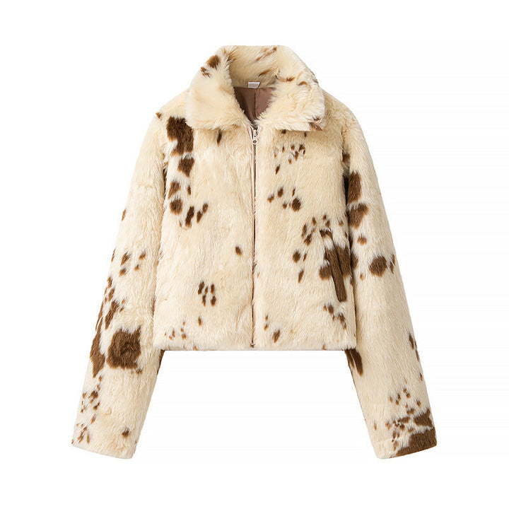 Women's Spot Print Cropped Blouson with Stand Collar and Pockets
