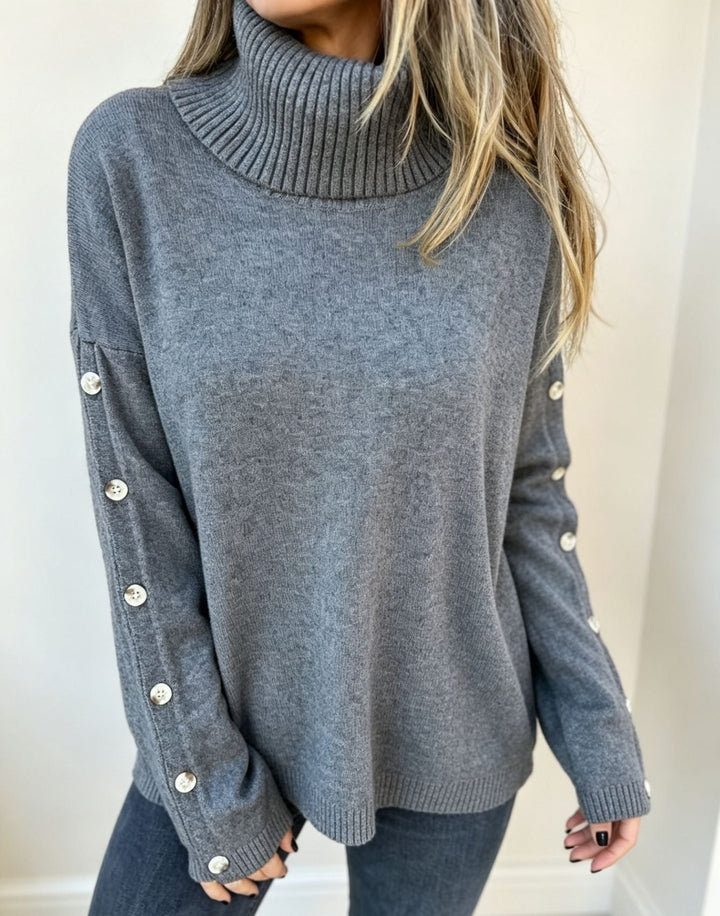 Mara | Women's Oversized Long Sleeve Turtleneck Sweater with Buttons