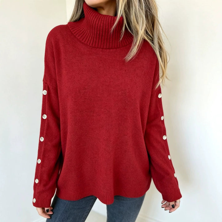 Mara | Women's Oversized Long Sleeve Turtleneck Sweater with Buttons