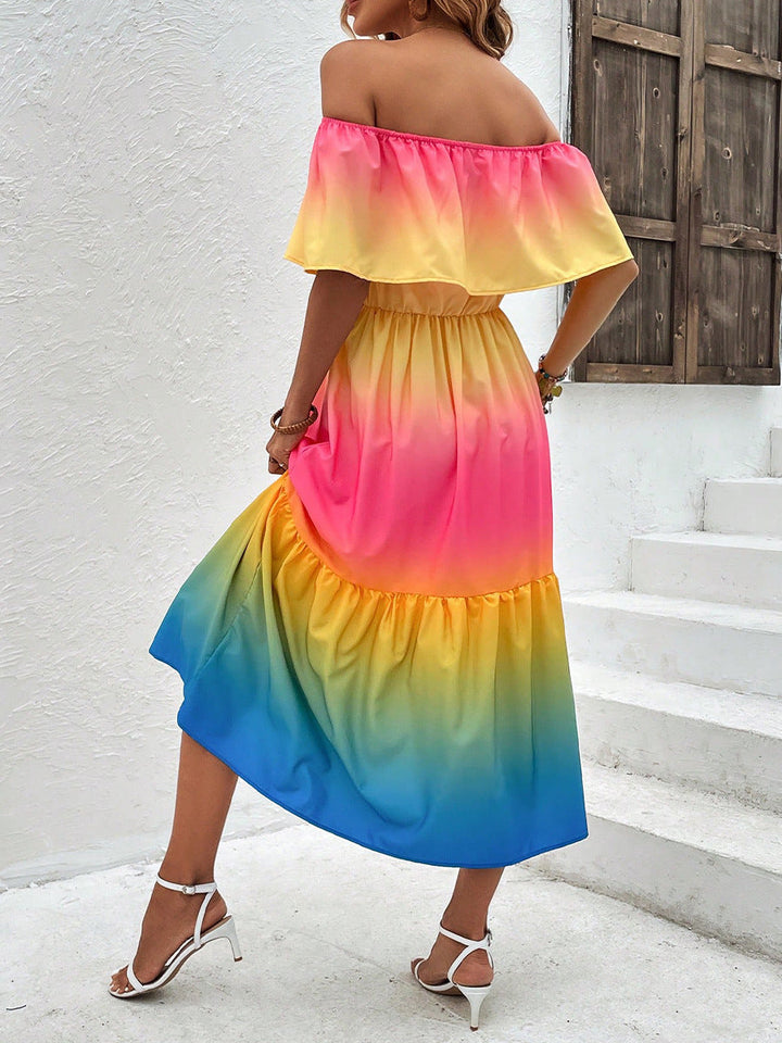 Women's Off-Shoulder Midi Dress with Ruffle