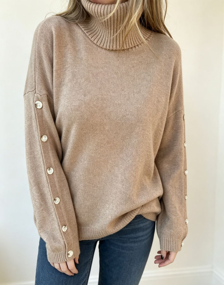 Mara | Women's Oversized Long Sleeve Turtleneck Sweater with Buttons