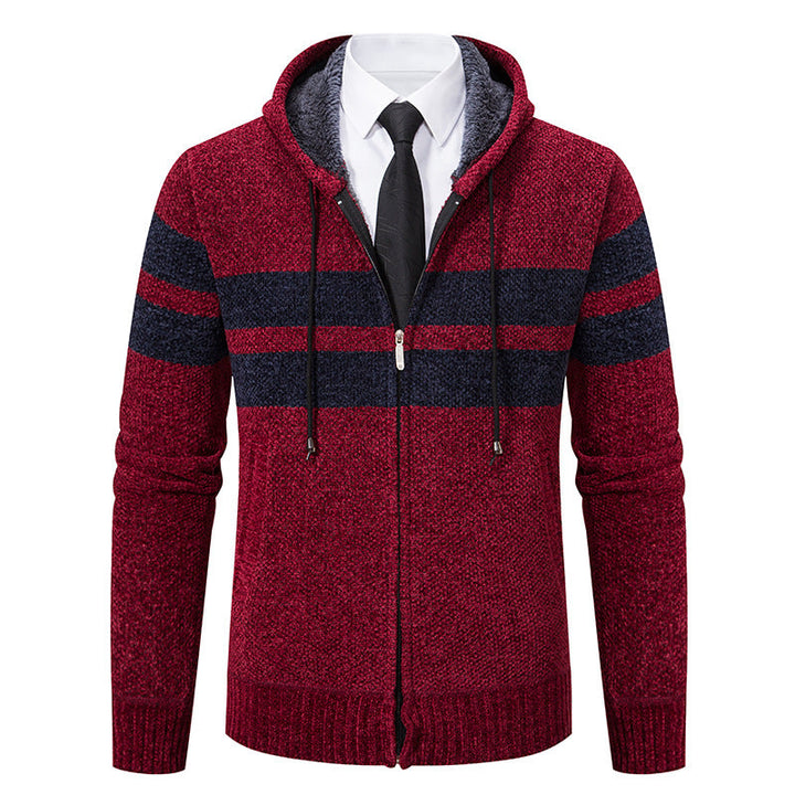 Men's Striped Hooded Jacket with Drawstring and Pockets