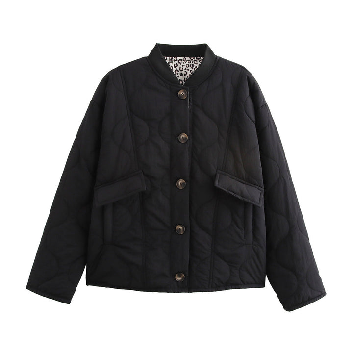 Women's Long Sleeve Round Neck Jacket with Buttons and Pockets