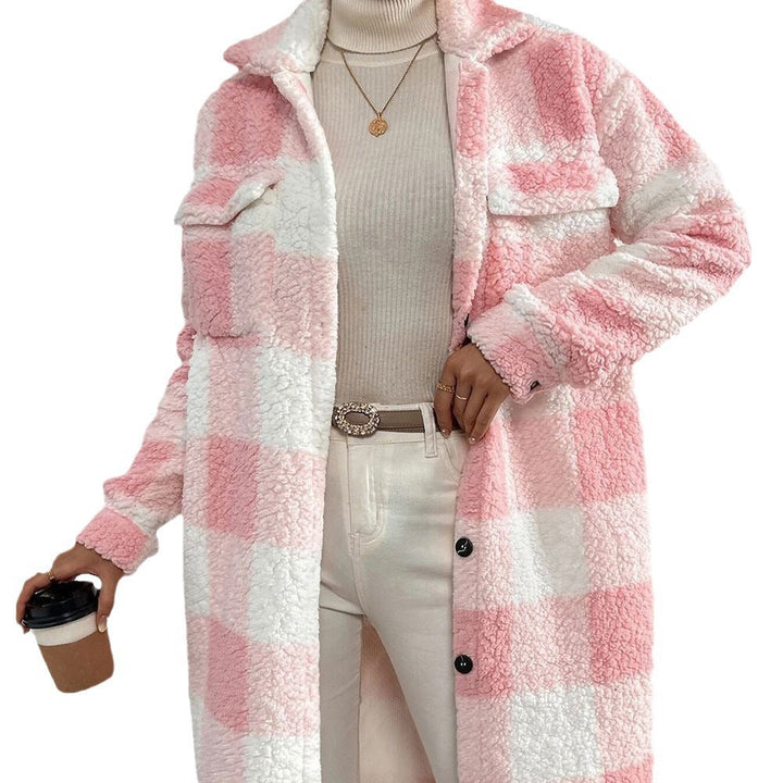 Women's Longline Checked Coat with Pockets
