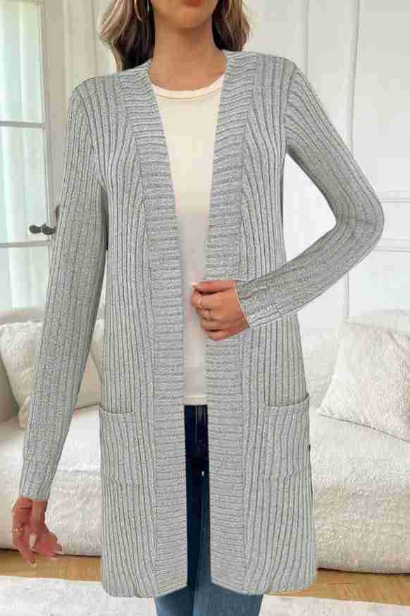 Women's Longline Long Sleeve Cardigan with Pockets