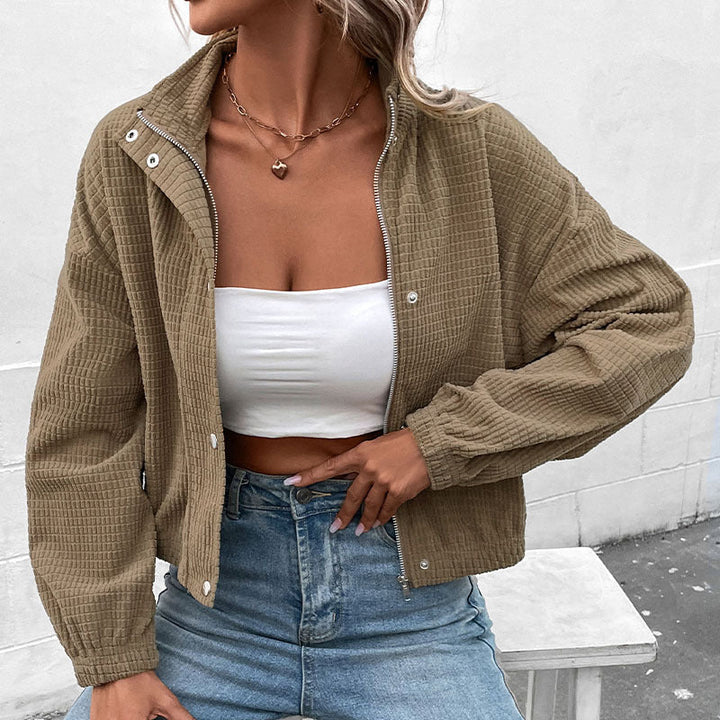 Women's Cropped Long Sleeve Jacket with Pockets