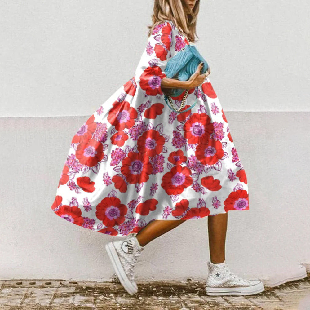Levoire | Chic Floral Paisley Print Dress with Three-Quarter Sleeves