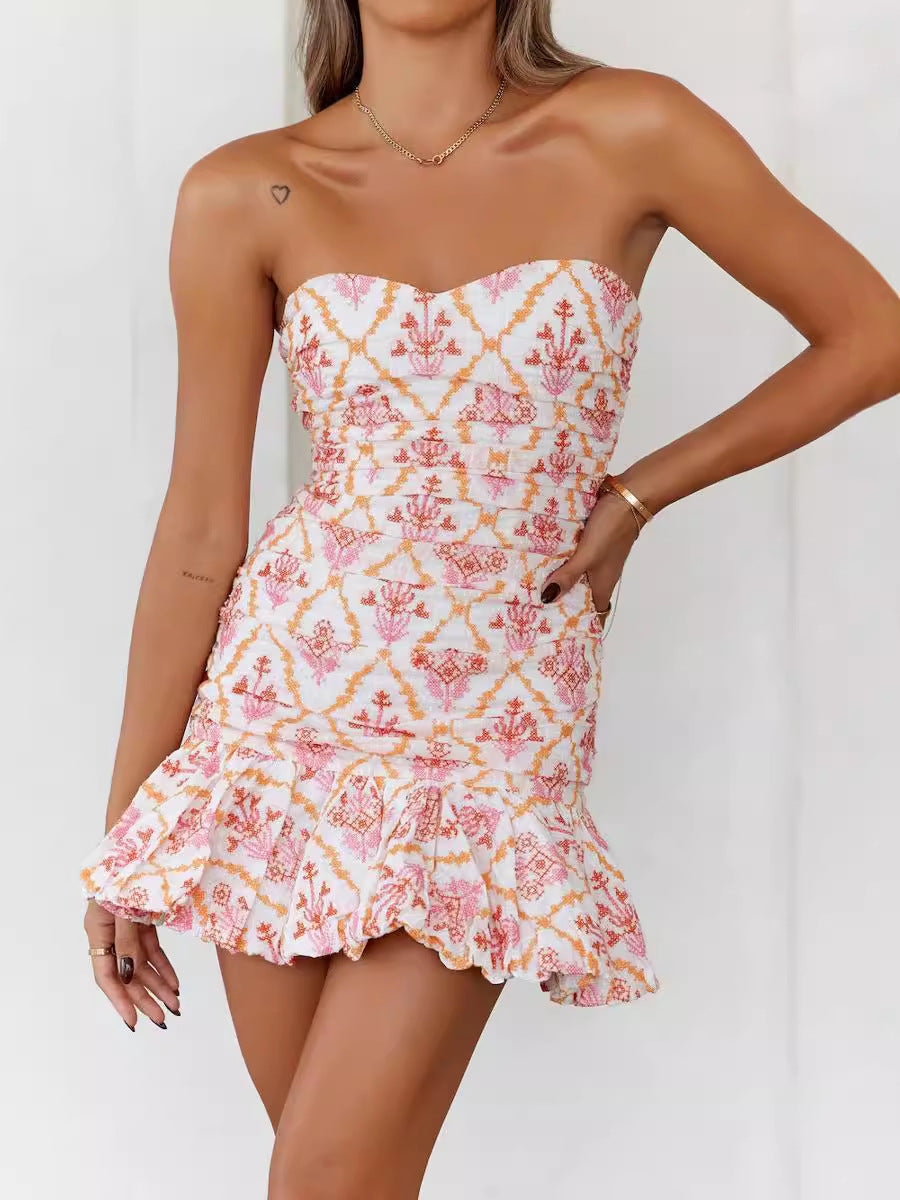 Charming Printed Pleated Dress with a Fresh and Sweet Vibe