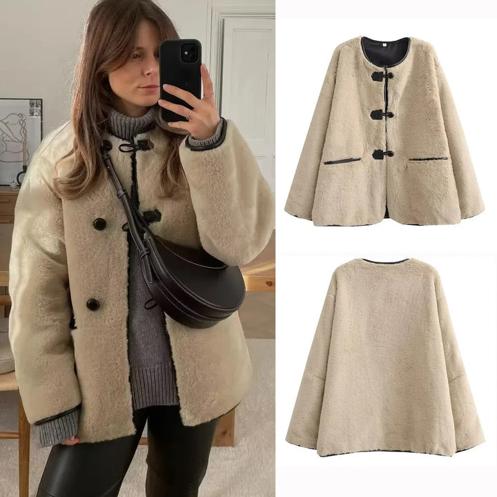 Women's Cropped Round Neck Jacket with Pockets