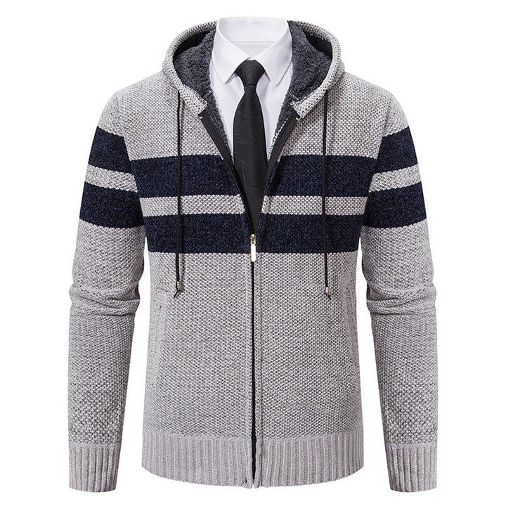 Men's Striped Hooded Jacket with Drawstring and Pockets