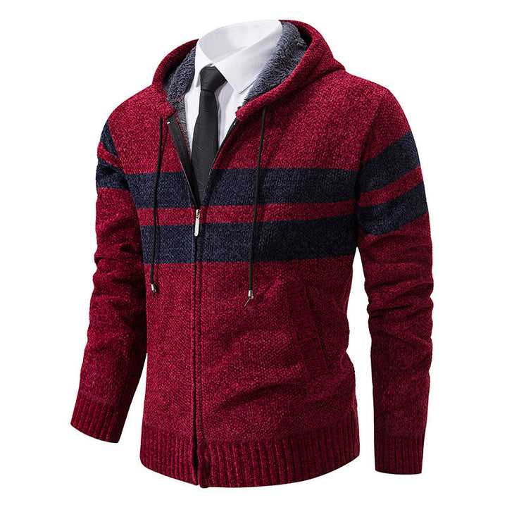 Men's Striped Hooded Jacket with Drawstring and Pockets