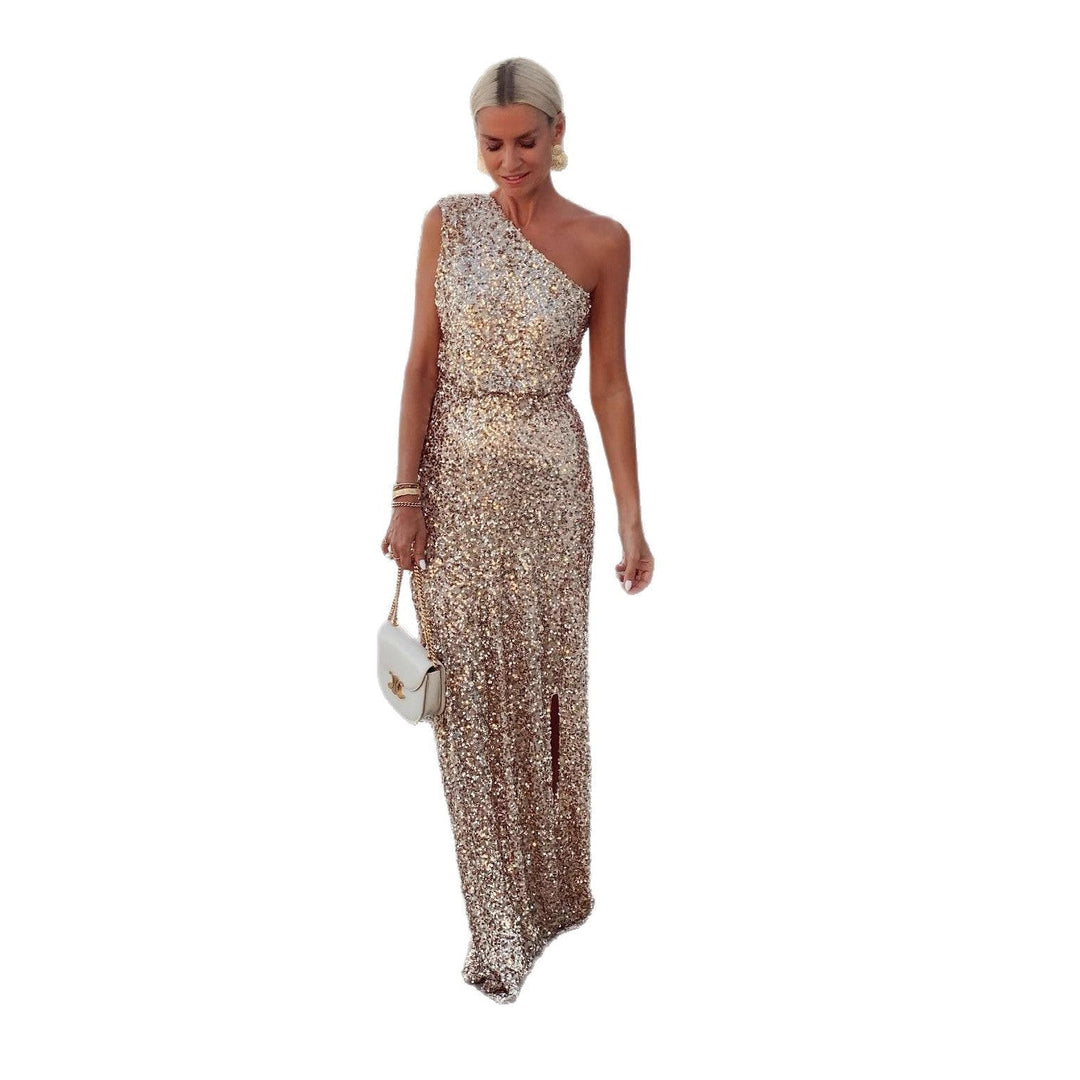 Women's Maxi Dress with Side Slit and Sequins