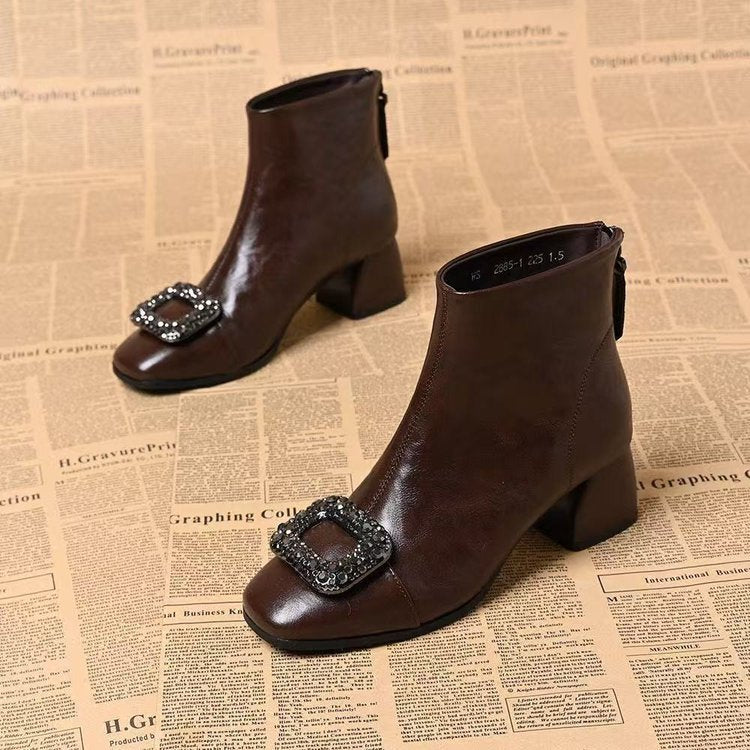 Women's Square Toe Block Heel Ankle Boots