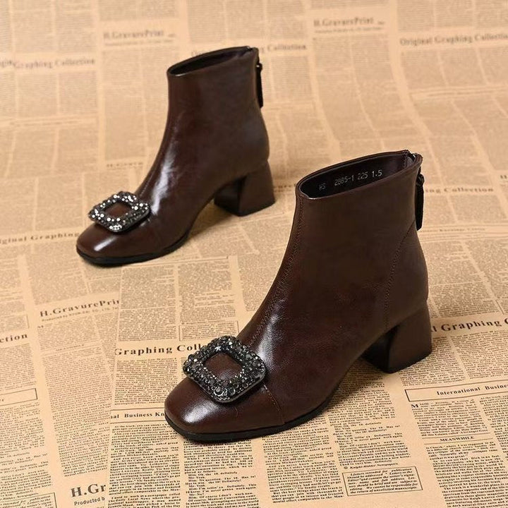 Women's Square Toe Block Heel Ankle Boots