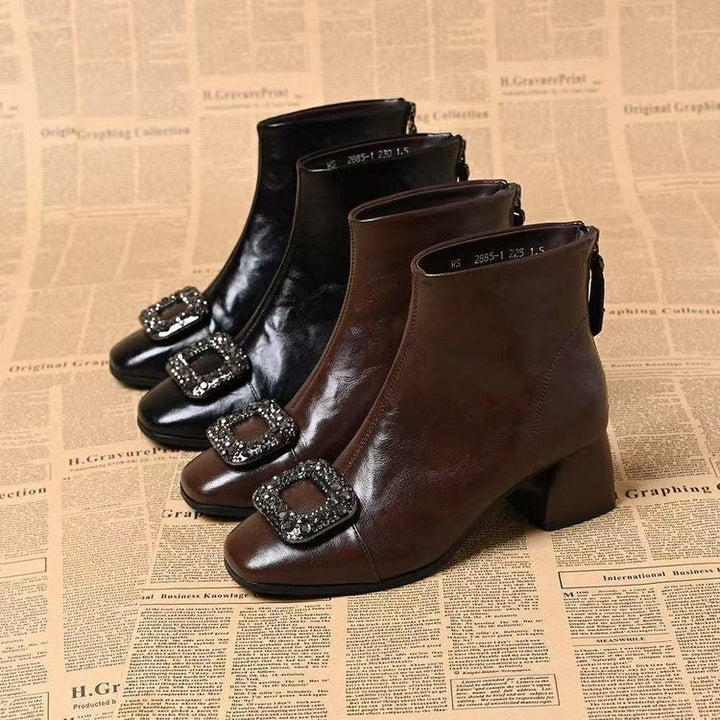 Women's Square Toe Block Heel Ankle Boots