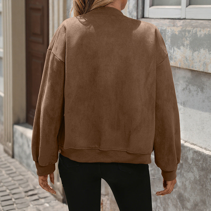 Women's Oversized Long Sleeve Bomber Jacket with Chest Pockets