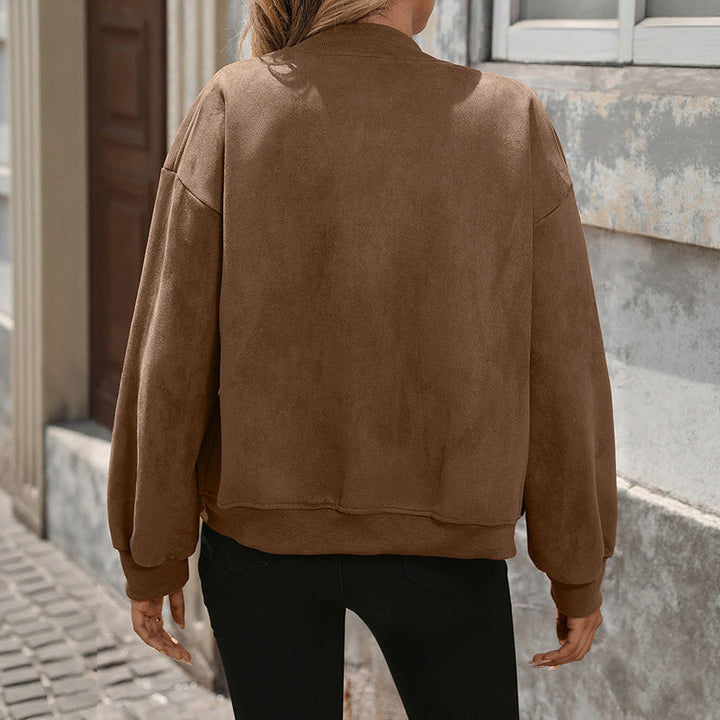 Women's Oversized Long Sleeve Bomber Jacket with Chest Pockets