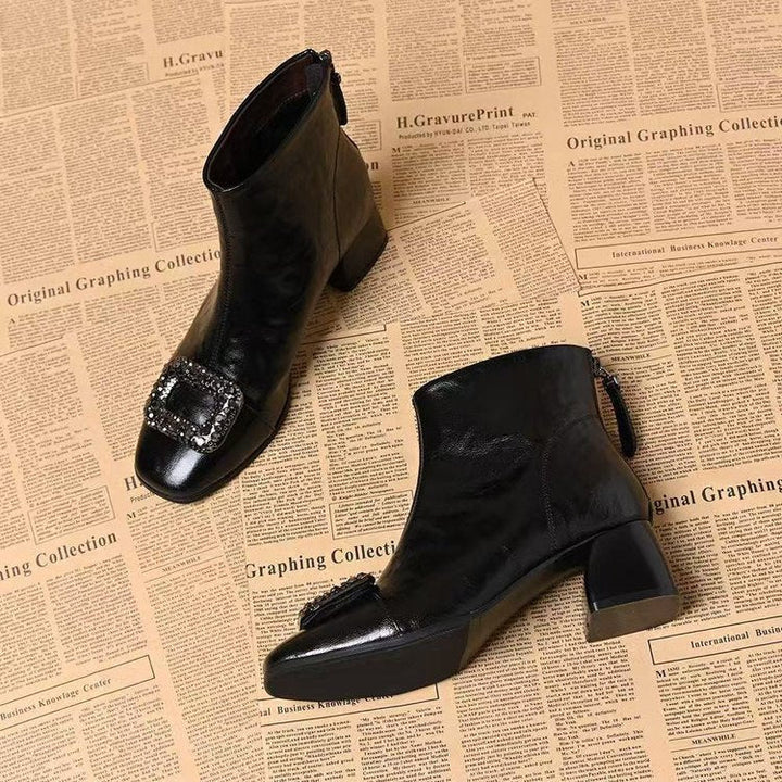 Women's Square Toe Block Heel Ankle Boots