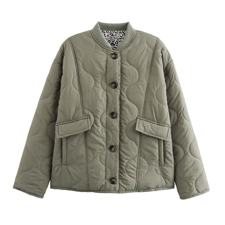 Women's Long Sleeve Round Neck Jacket with Buttons and Pockets