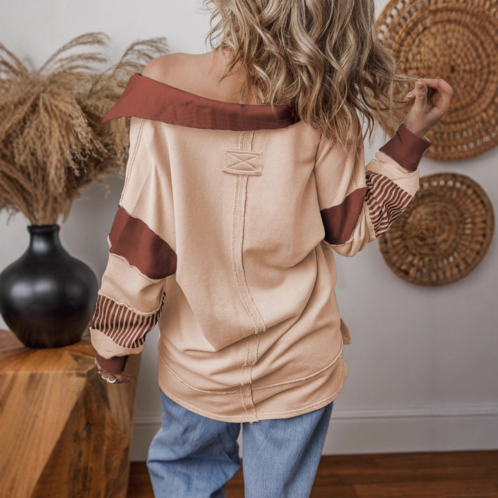 Women's Oversized V-Neck Striped Sweatshirt