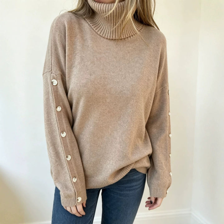 Mara | Women's Oversized Long Sleeve Turtleneck Sweater with Buttons