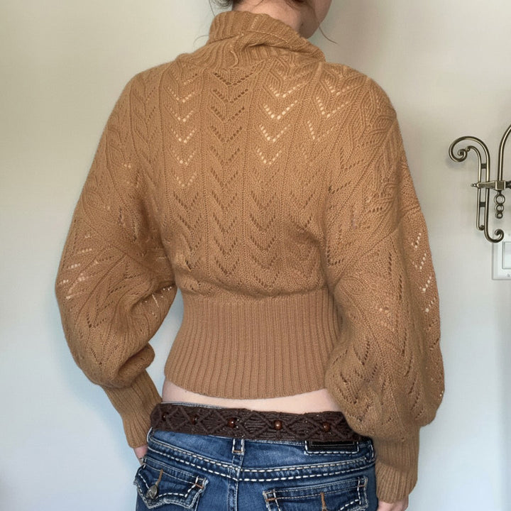 Women's Cropped Long Sleeve Turtleneck Sweater with Buttons