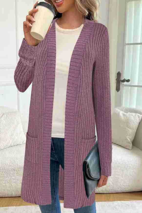 Women's Longline Long Sleeve Cardigan with Pockets