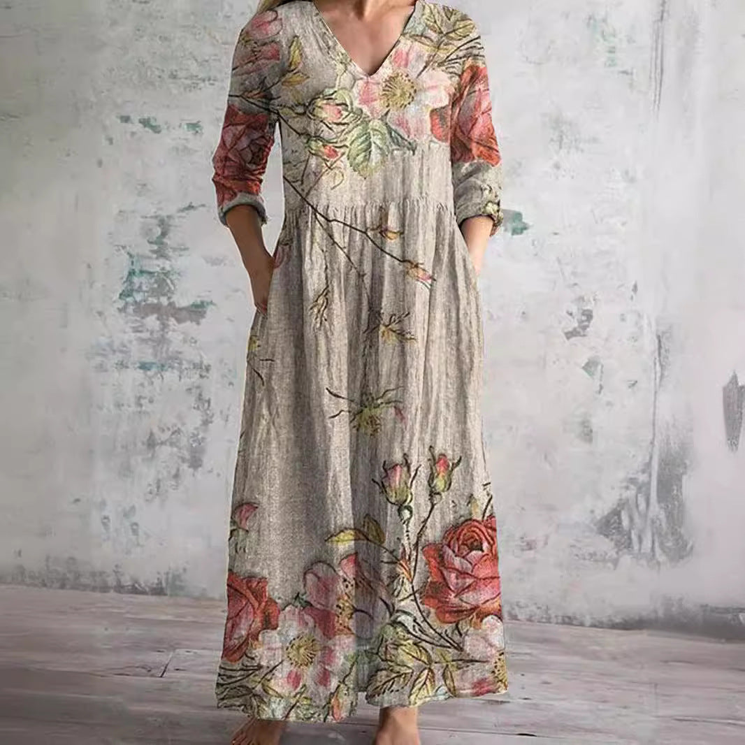 Ivory | Women's Relaxed Floral Whimsy Boho Maxi Dress
