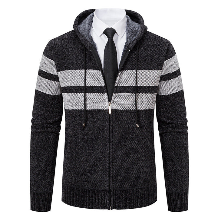 Men's Striped Hooded Jacket with Drawstring and Pockets