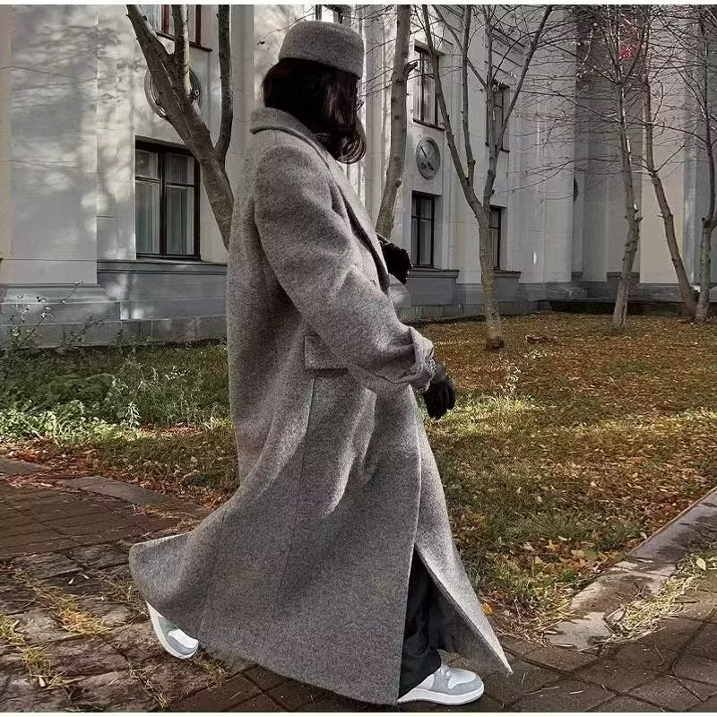 Women's Oversized Long Sleeve Maxi Coat with Pockets
