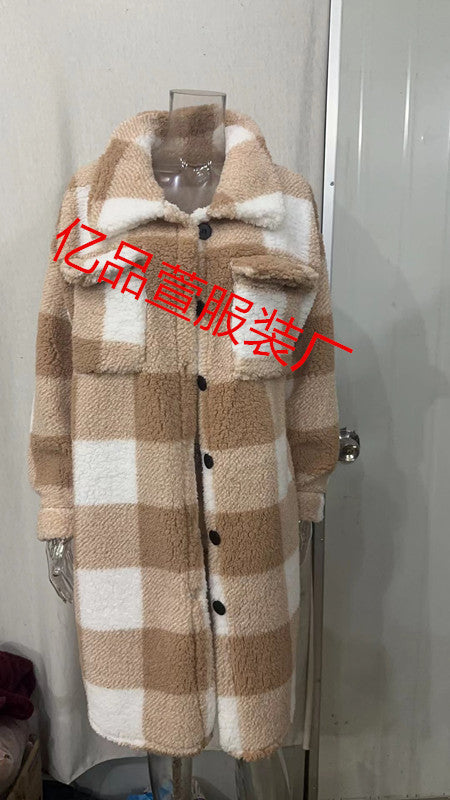 Women's Longline Checked Coat with Pockets