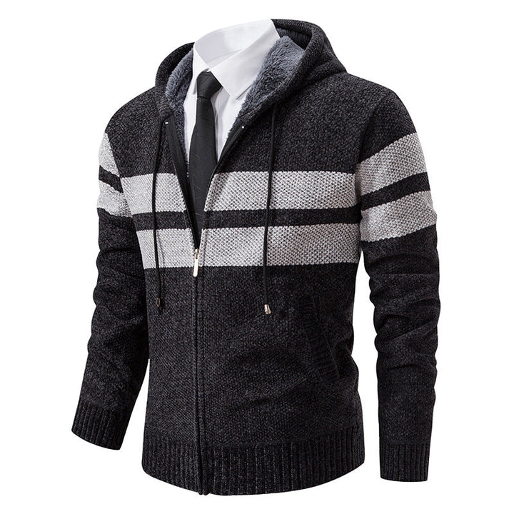 Men's Striped Hooded Jacket with Drawstring and Pockets