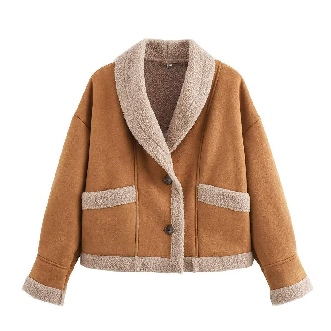 Women's Cropped Jacket with Buttons and Pockets