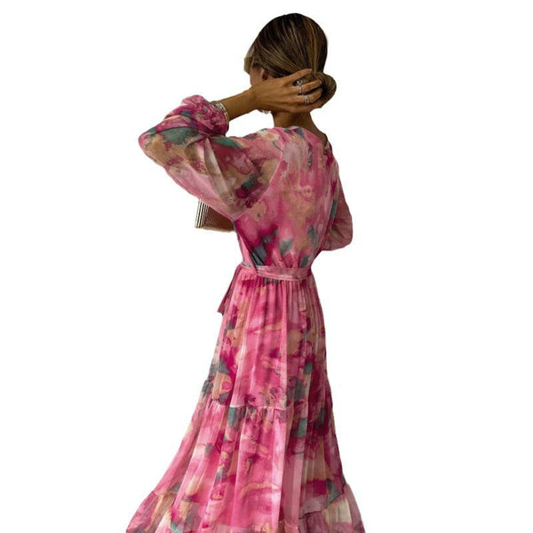 Trinity - Pleated V-Neck Boho Maxi Dress