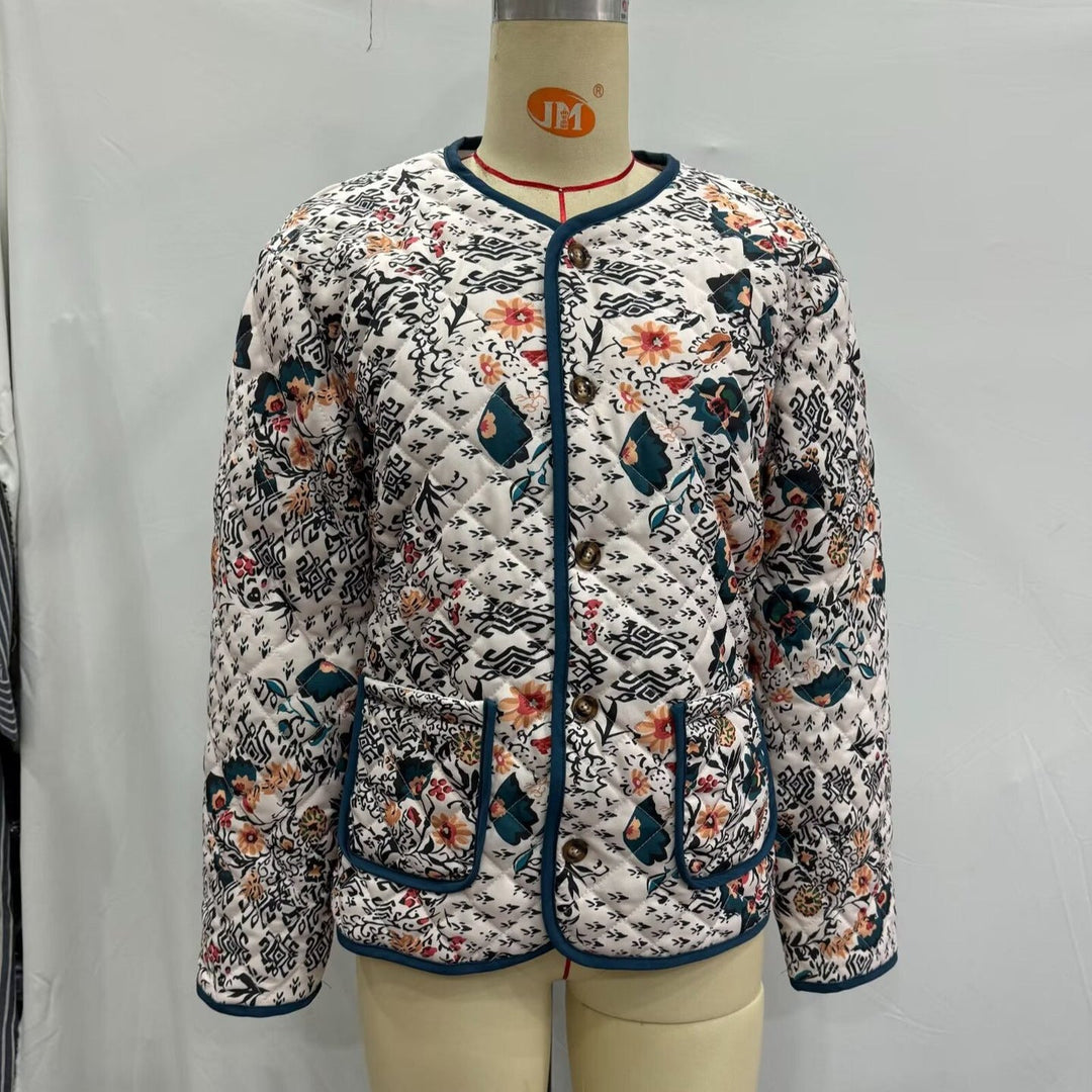 Women's Long Sleeve Round Neck Jacket with Pockets