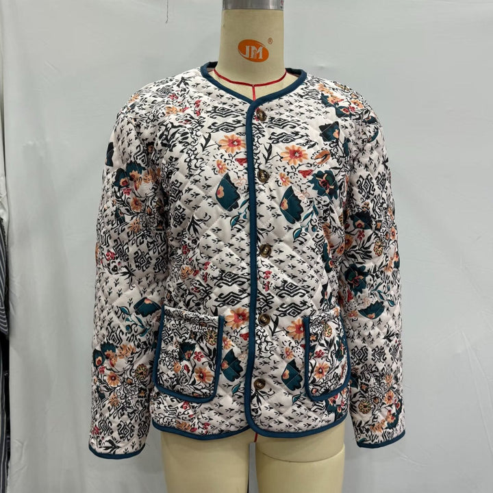 Women's Long Sleeve Round Neck Jacket with Pockets
