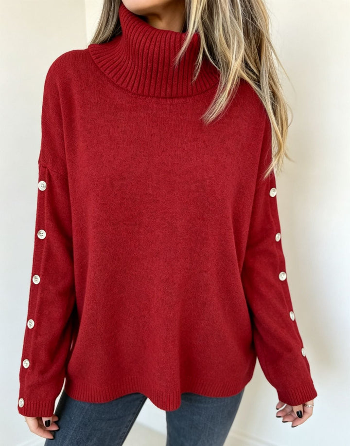 Mara | Women's Oversized Long Sleeve Turtleneck Sweater with Buttons