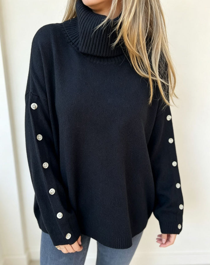 Mara | Women's Oversized Long Sleeve Turtleneck Sweater with Buttons