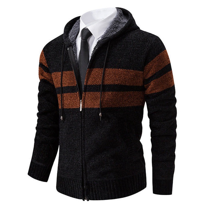 Men's Striped Hooded Jacket with Drawstring and Pockets