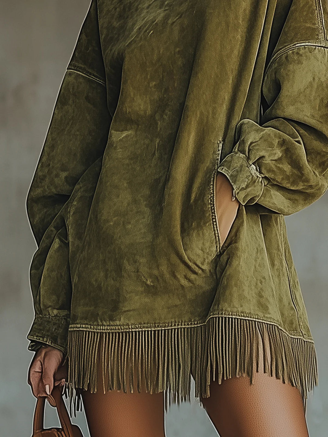 Mara | Women's Relaxed Turtleneck Mini Cozy Fringe Dress