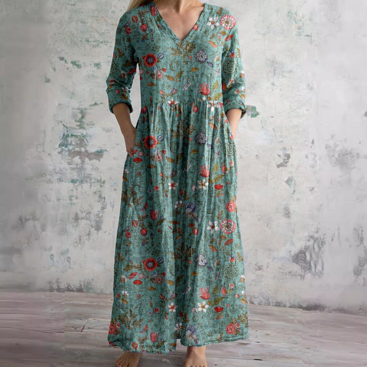 Ivory | Women's Relaxed Floral Whimsy Boho Maxi Dress