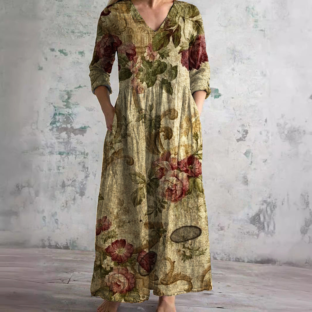 Ivory | Women's Relaxed Floral Whimsy Boho Maxi Dress
