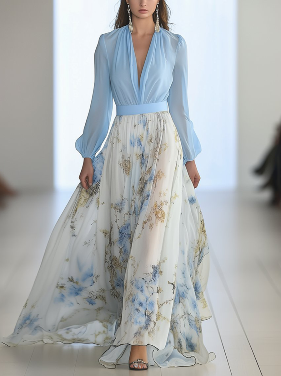 Jewel | Women's Mini Long Dress with Floral Print and Belt