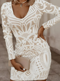 Noira | Women's Mini Dress with V-Neck and Long Sleeves