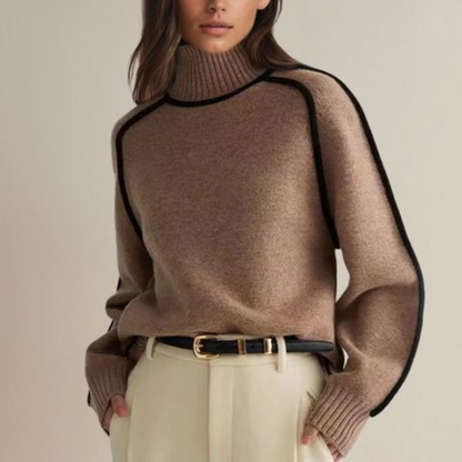 Bella - Loose Fit Turtleneck Striped Sweater
