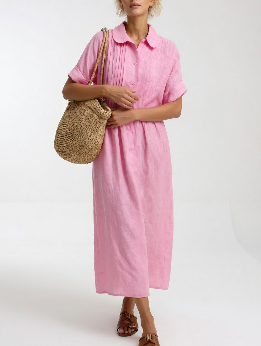 Lysandra | Women's Short Sleeve Maxi Breezy Summer Shirt Dress with Buttons