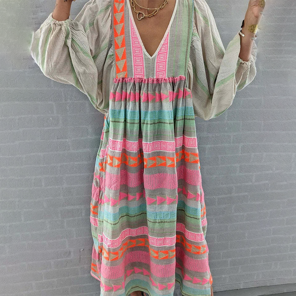 Ziggy - Vintage V-Neck Puff Sleeve Long Sundress