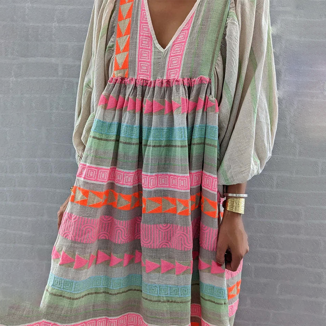 Ziggy - Vintage V-Neck Puff Sleeve Long Sundress